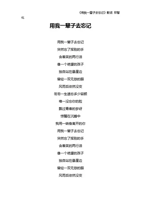 《用我一辈子去忘记》歌词 郑智化
