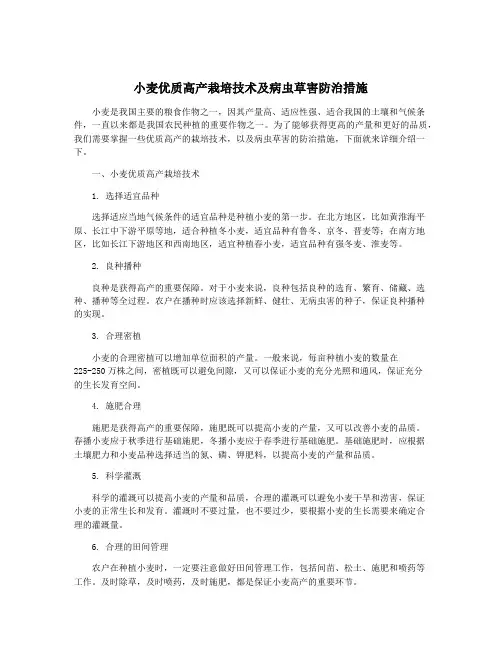 小麦优质高产栽培技术及病虫草害防治措施