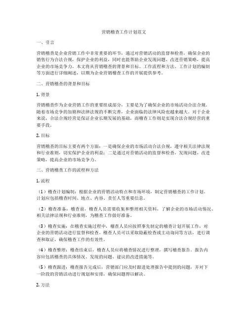 营销稽查工作计划范文