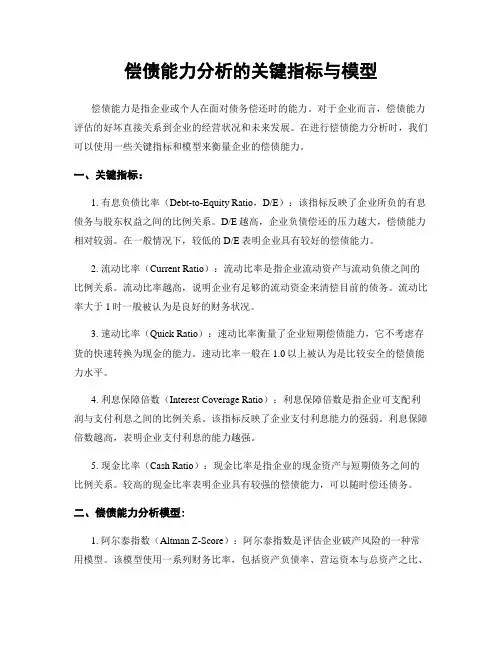 偿债能力分析的关键指标与模型