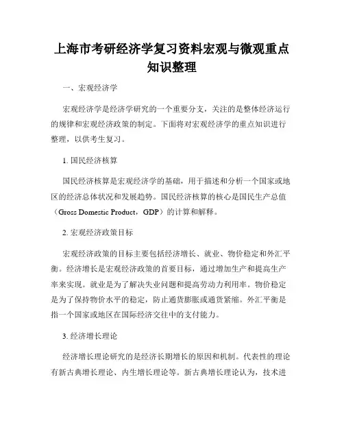 上海市考研经济学复习资料宏观与微观重点知识整理