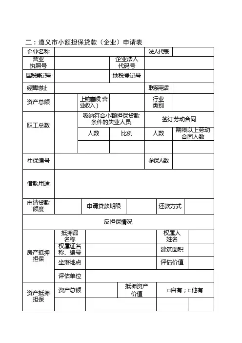 二遵义小额担保贷款(企业)申请表