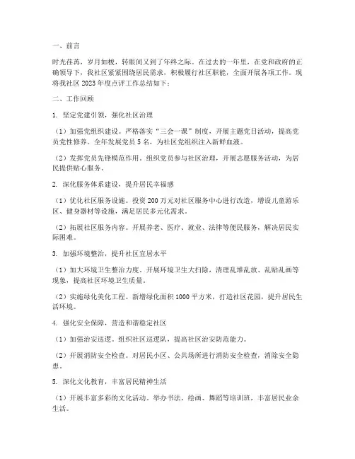 社区年度点评工作总结范文