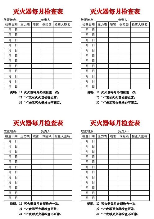 灭火器每月检查记录表-可直接打印使用