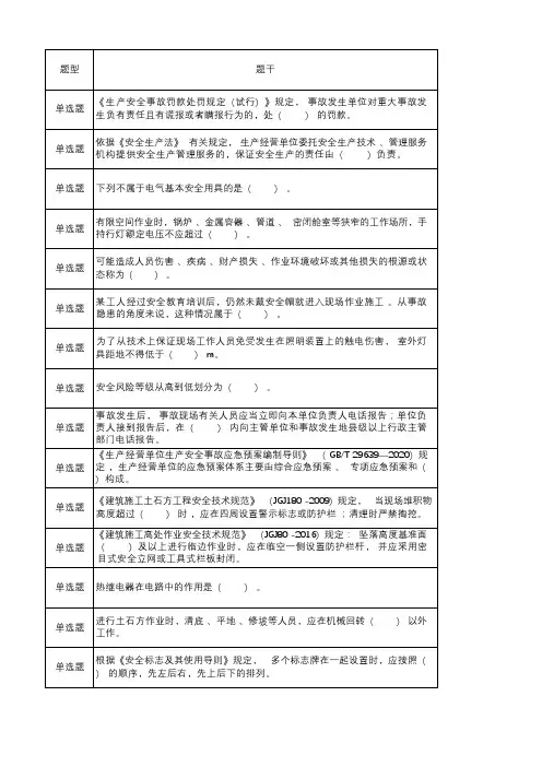安全知识竞赛题库