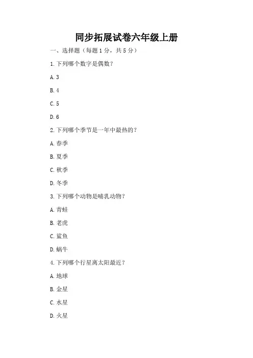 同步拓展试卷六年级上册