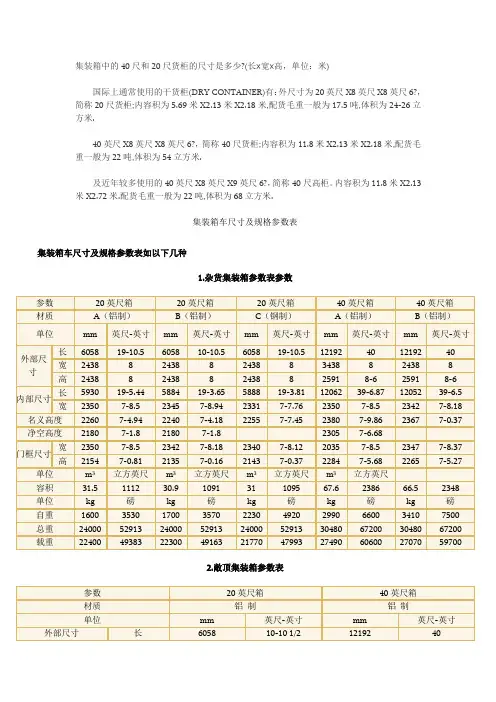 集装箱中的40尺和20尺货柜的尺寸是多少