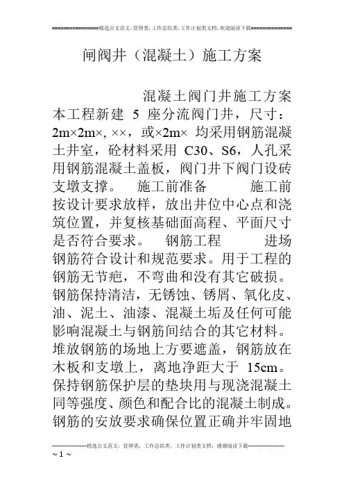 闸阀井(混凝土)施工方案