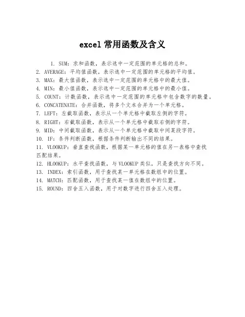 excel常用函数及含义