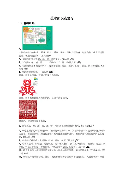 [VIP专享]美术知识点复习(每册重点)