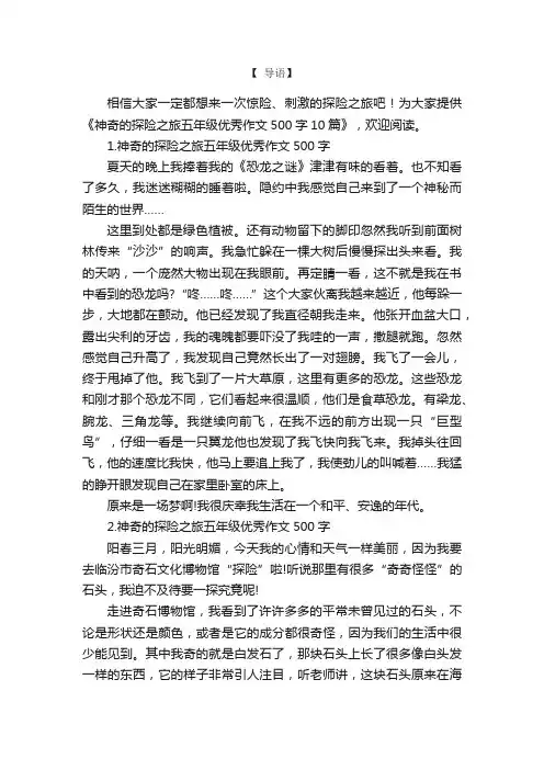 神奇的探险之旅五年级优秀作文500字10篇