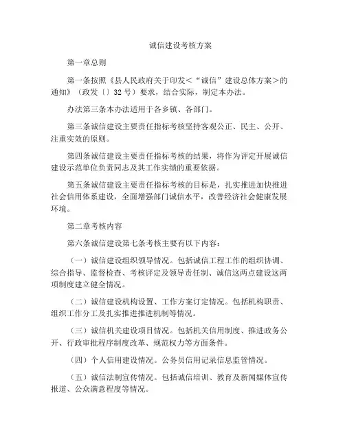 诚信建设考核方案