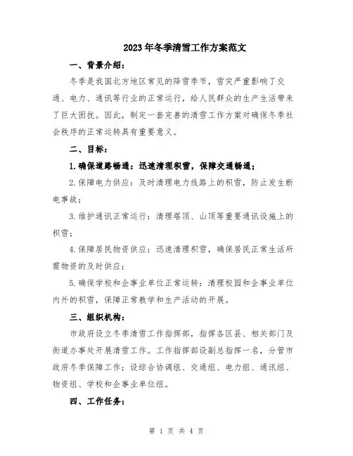 2023年冬季清雪工作方案范文