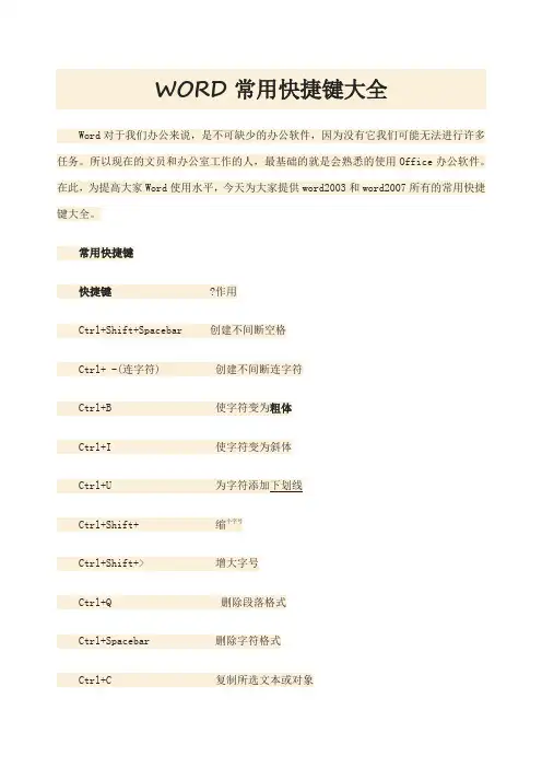 WORD常用快捷键大全