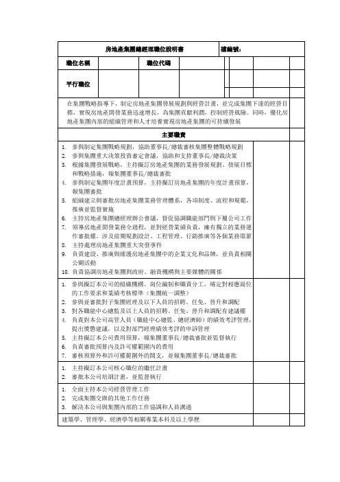 房地产集团总经理岗位说明书