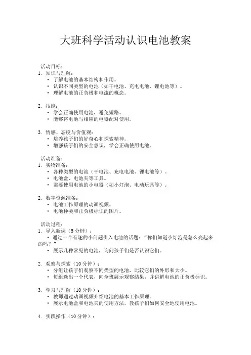 大班科学活动认识电池教案