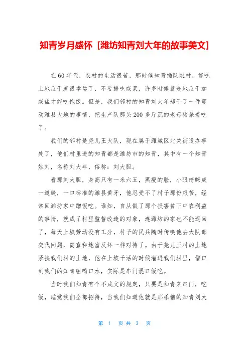 知青岁月感怀 [潍坊知青刘大年的故事美文]