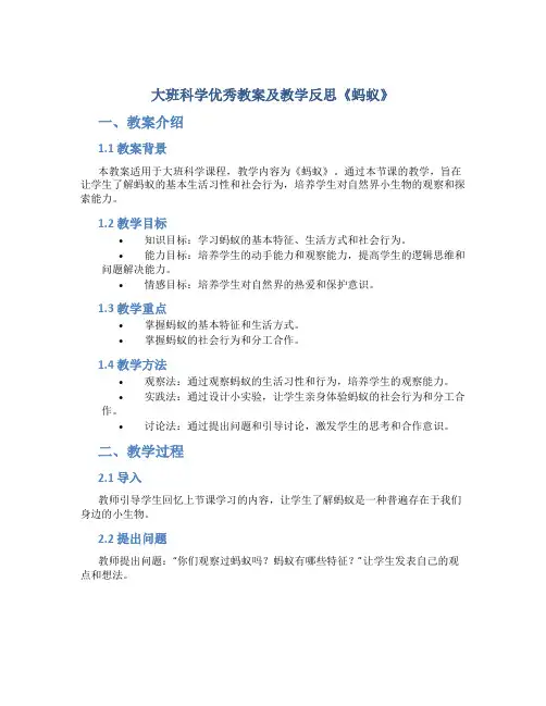 大班科学优秀教案及教学反思《蚂蚁》