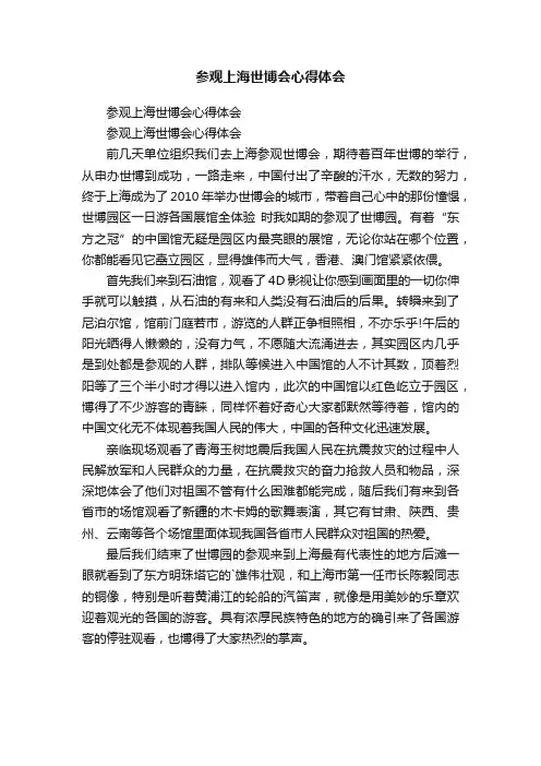 参观上海世博会心得体会