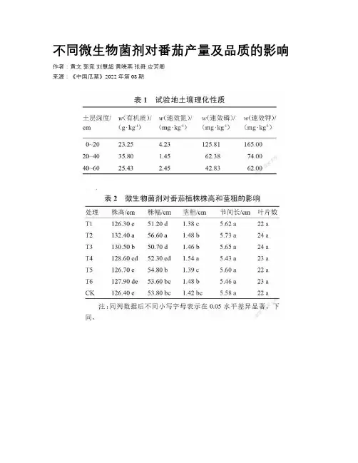 不同微生物菌剂对番茄产量及品质的影响