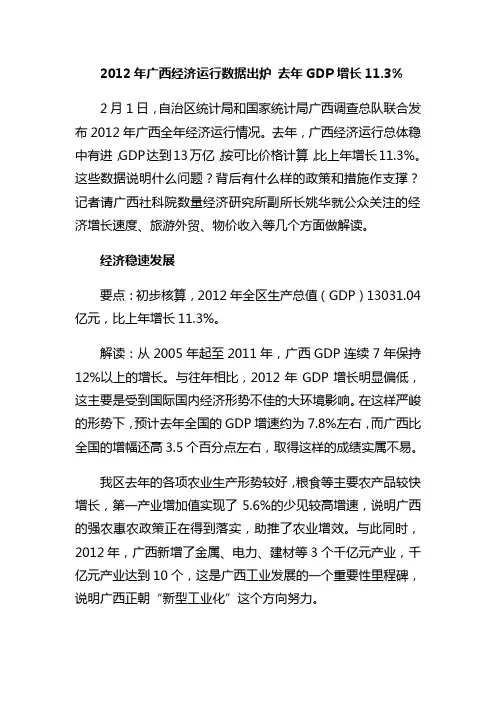 2012广西全区经济运行情况