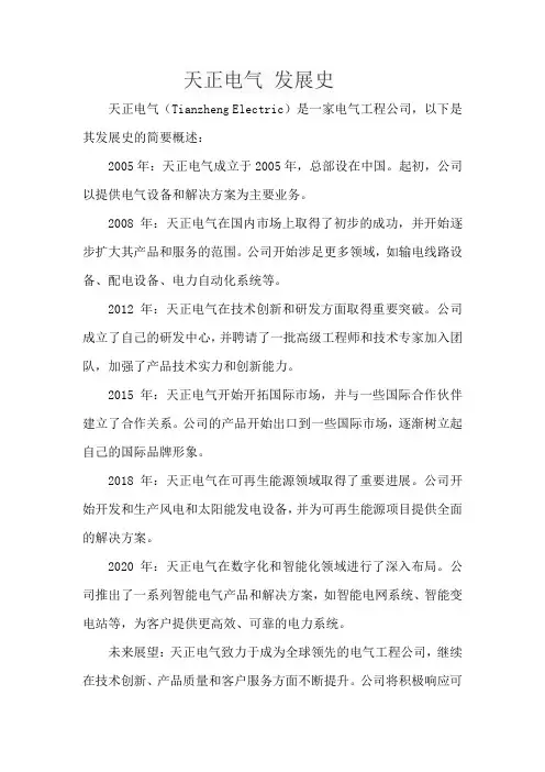 天正电气 发展史