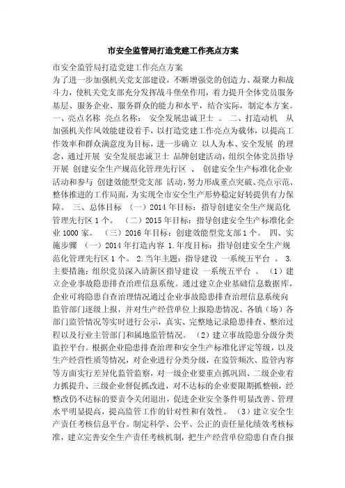 市安全监管局打造党建工作亮点方案