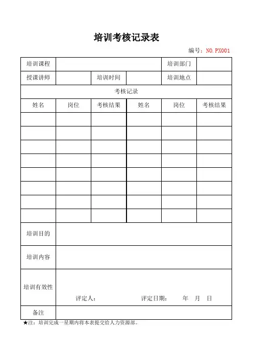 培训有效性考核记录表