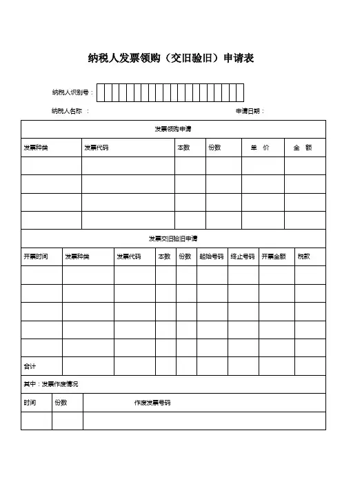 纳税人发票领购(交旧验旧)申请表
