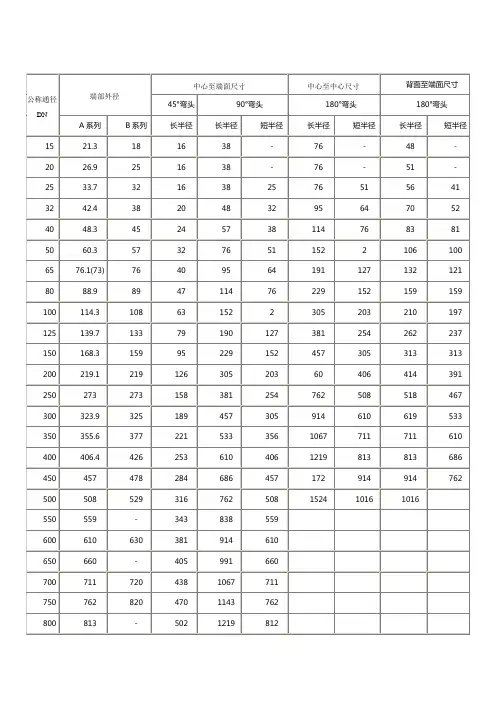 90度45度弯头规格尺寸表