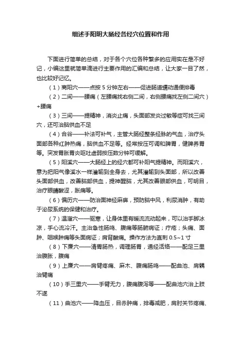 细述手阳明大肠经各经穴位置和作用