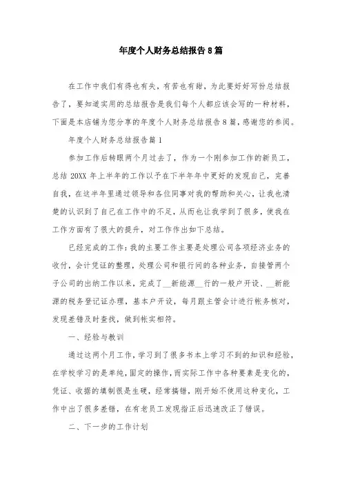 年度个人财务总结报告8篇