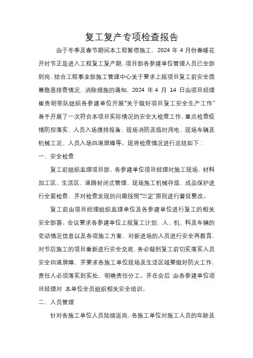 复工复产专项检查报告