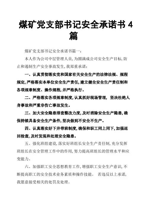 煤矿党支部书记安全承诺书4篇