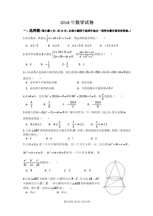 2018年中考模拟考试数学试卷(有答案)