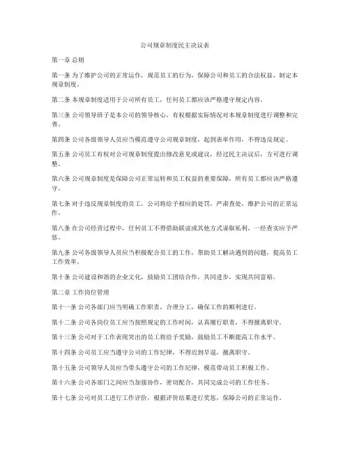 公司规章制度民主决议表