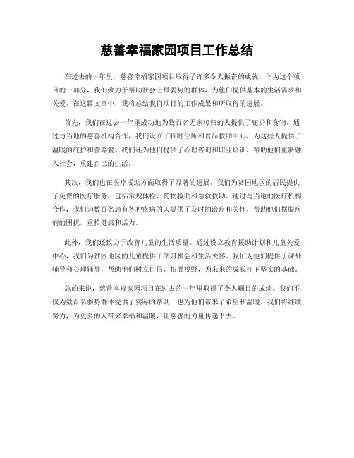 慈善幸福家园项目工作总结