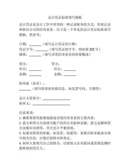 会计凭证标准填写模板