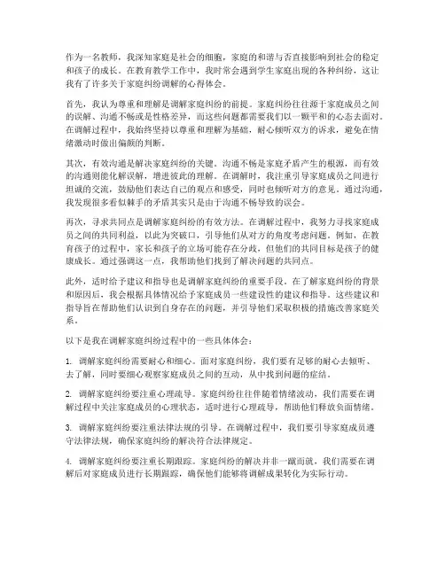 教师调解家庭纠纷心得体会