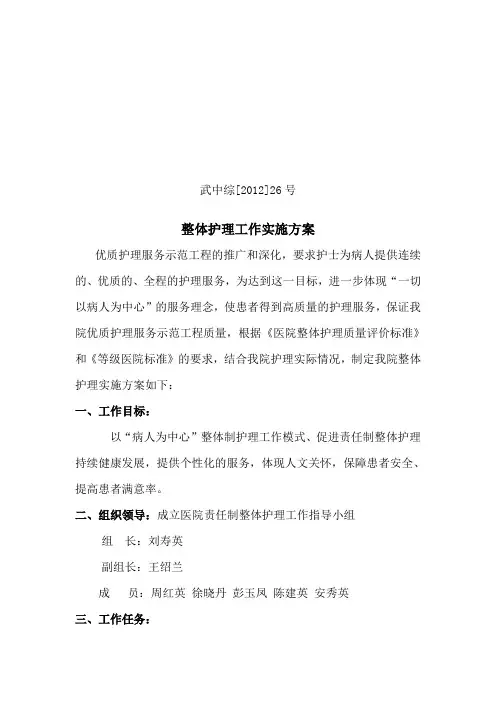 护理垂直管理实施方案