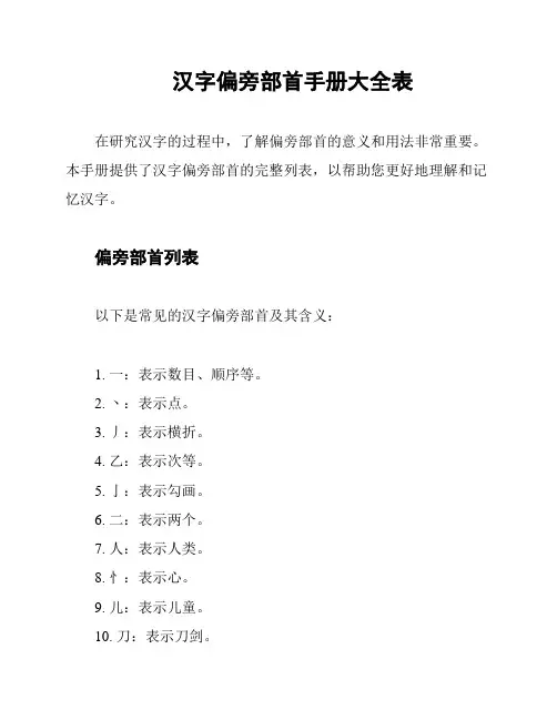 汉字偏旁部首手册大全表