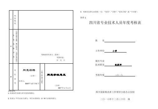四川省专业技术人员年度考核表(姓名：)