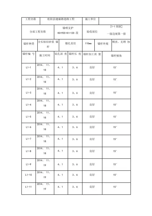 锚杆安装施工记录表