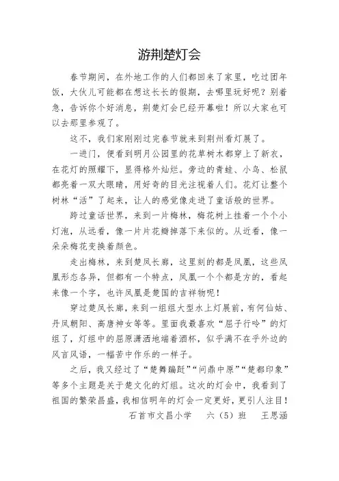 游荆楚灯会石首市文昌小学   六(5)班   王思涵