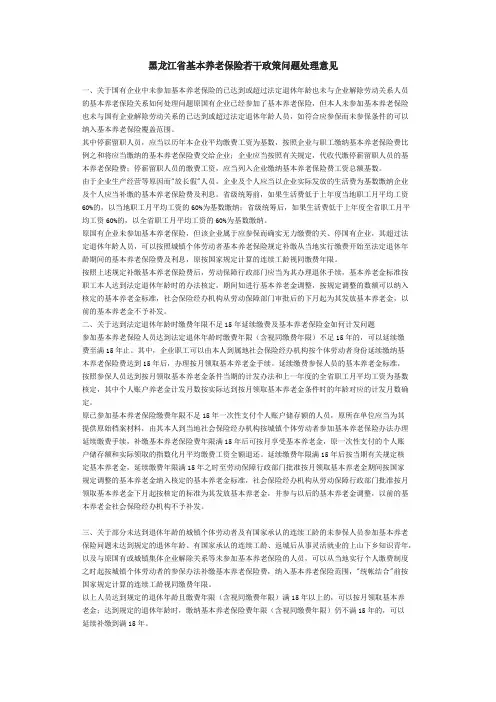 黑龙江省基本养老保险若干政策问题处理意见