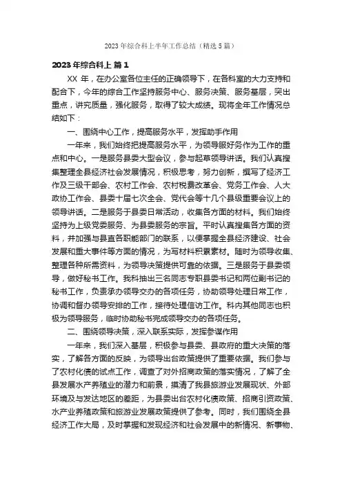 2023年综合科上半年工作总结（精选5篇）