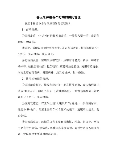 春玉米种植各个时期的田间管理.doc