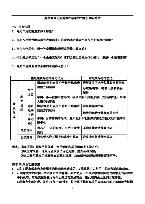 高中地理【营造地表形态的力量】知识总结