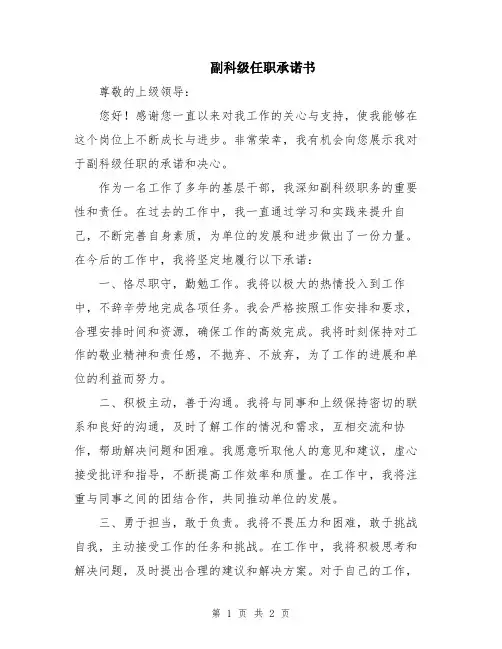 副科级任职承诺书