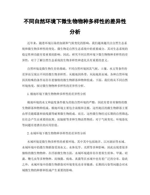 不同自然环境下微生物物种多样性的差异性分析